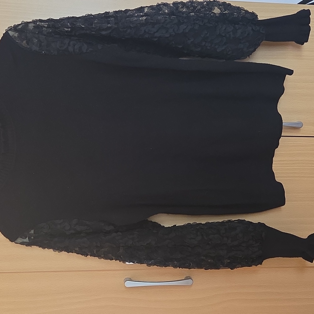 ❤️❤Sioni Milano Dressy Sweater w/ Sheer Flower Applique on Sheer Sleeve - Size S